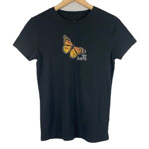 Women’s Aeropostale Short Sleeve Black Butterfly Graphic T Shirt Size Large